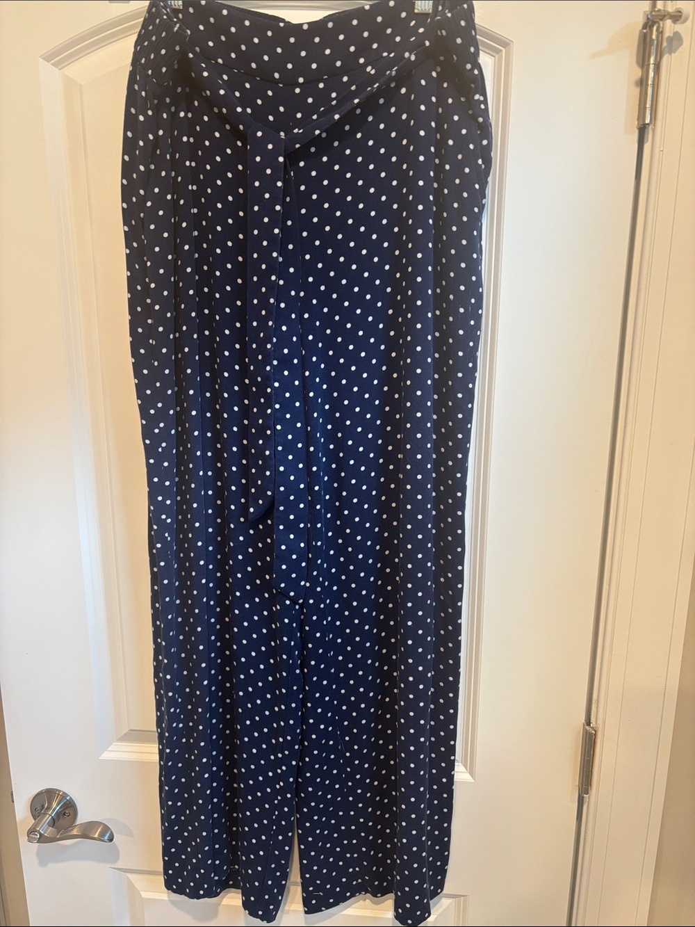 Navy Polka Dot Wide-Leg Pants